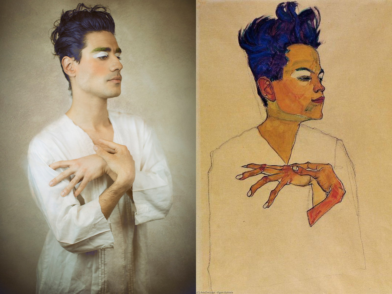 Egon Schiele, “autoritratto con mani sul petto” (1910)