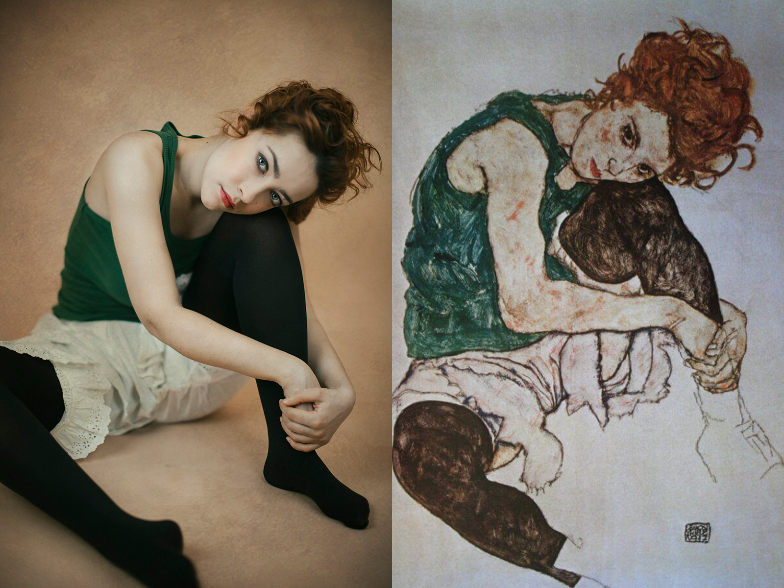 Egon Schiele, “donna seduto con ginocchio alzato” (1917)