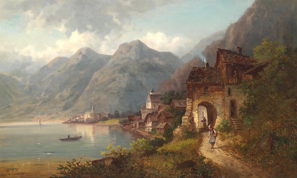 Johann Varrone (Bellinzona bei Mailand 1832 - 1910 Mödling) Motiv aus Hallstatt Öl auf Leinwand ca. 55 x 90cm, gerahmt links unten signiert JVaroni 84 Provenienz: Privatbesitz USA