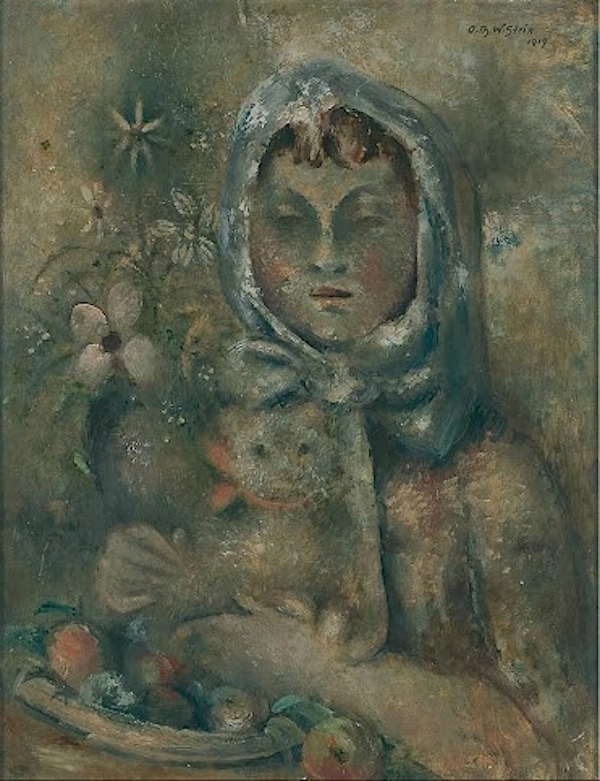 Otto Theodor W. Stein (Saaz 1877 - 1958 Friedland) Mädchen mit Katze Öl auf Karton 48 x 37 cm, gerahmt rechts oben signiert und datiert 1919