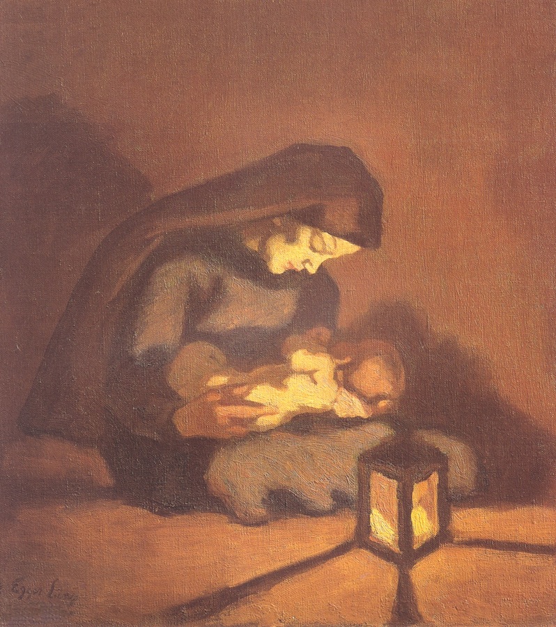 Albin Egger-Lienz (Lienz 1868 - 1926 St.Justina, Bozen) Madonna mit Kind (um 1920) Öl auf Karton 60 x 55cm, gerahmt l.u. signiert