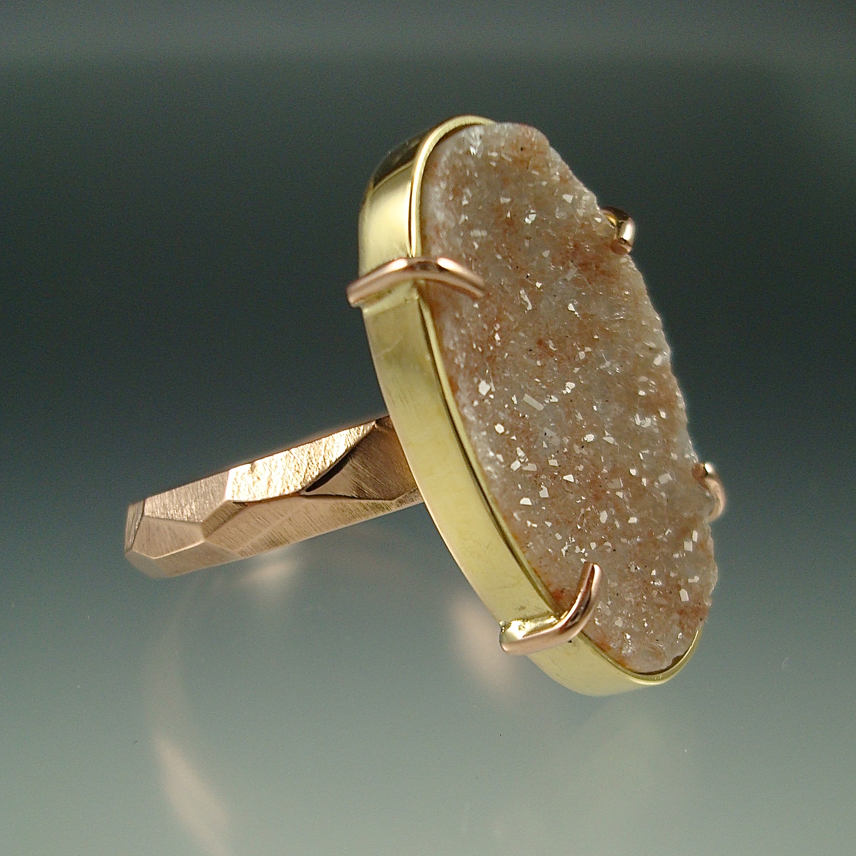 Peach Drusy Chiseled Ring