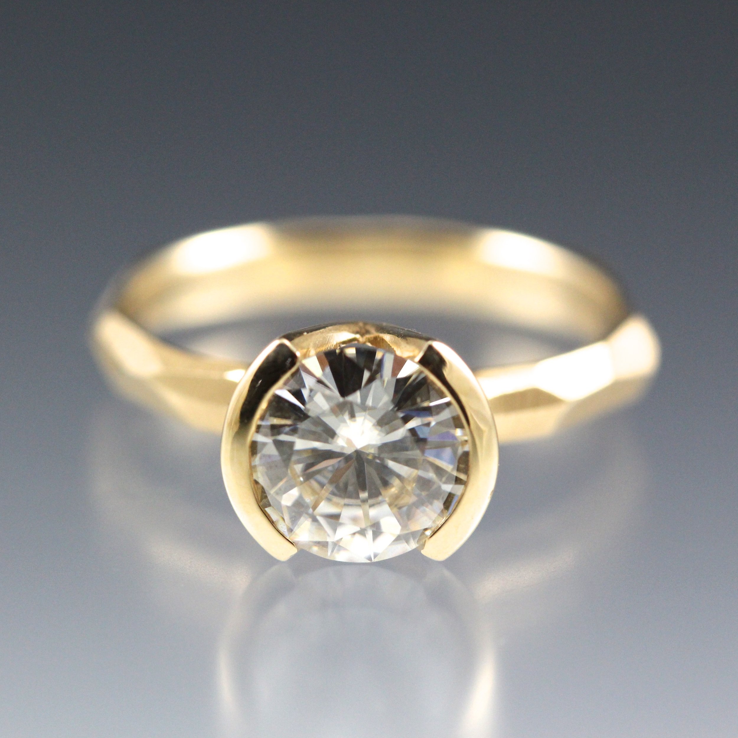 Partial Bezel Moissanite Chiseled Engagement Ring — Danielle Miller Jewelry