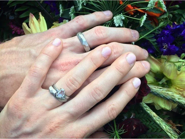 Aaron & Shannon's palladium rings made by Danielle Miller Jewelry. Photo credit: Jeff Woodward.