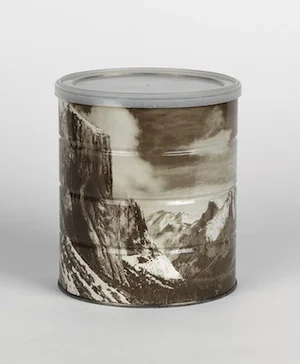 Ansel Adams: Hills Brothers coffee can with wraparound image of Yosemite. 1969