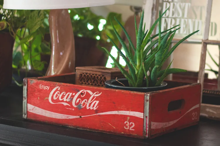 I love old Americana - This beat-up Coca-Cola crate is perfect for holding 'stuff and things' atop furniture and could be a great serving tray for patio drinks.