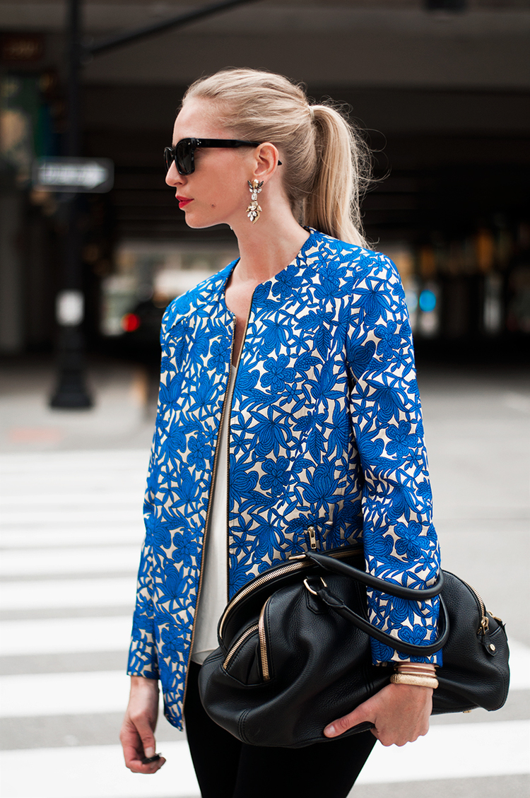 Flower Lattice Zippered Cocoon Jacket