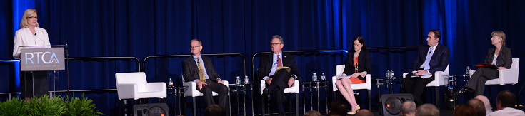 N.O.I.S.E Executive Director Dennis McGrann (center) participates in an expert panel alongside FAA Assistant Administrator, Carl Burleson (seated second from left) at the annual RTCA Global Aviation Symposium held in Washington, DC.