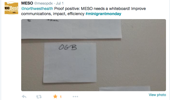 "Proof Positive: MESO needs a whiteboard! improve communications, impact, efficiency #minigrantmonday"