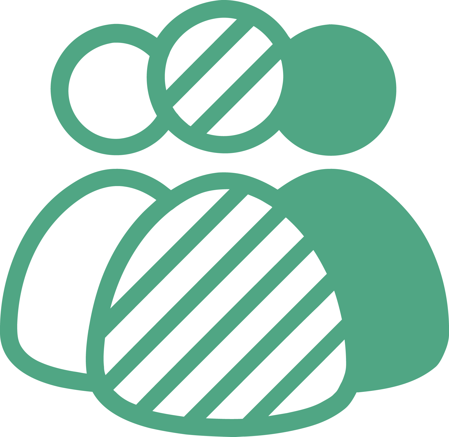 Three overlapping abstract people. One is Solid, One is an Outline, and one is an outline filled in with diagonal lines.