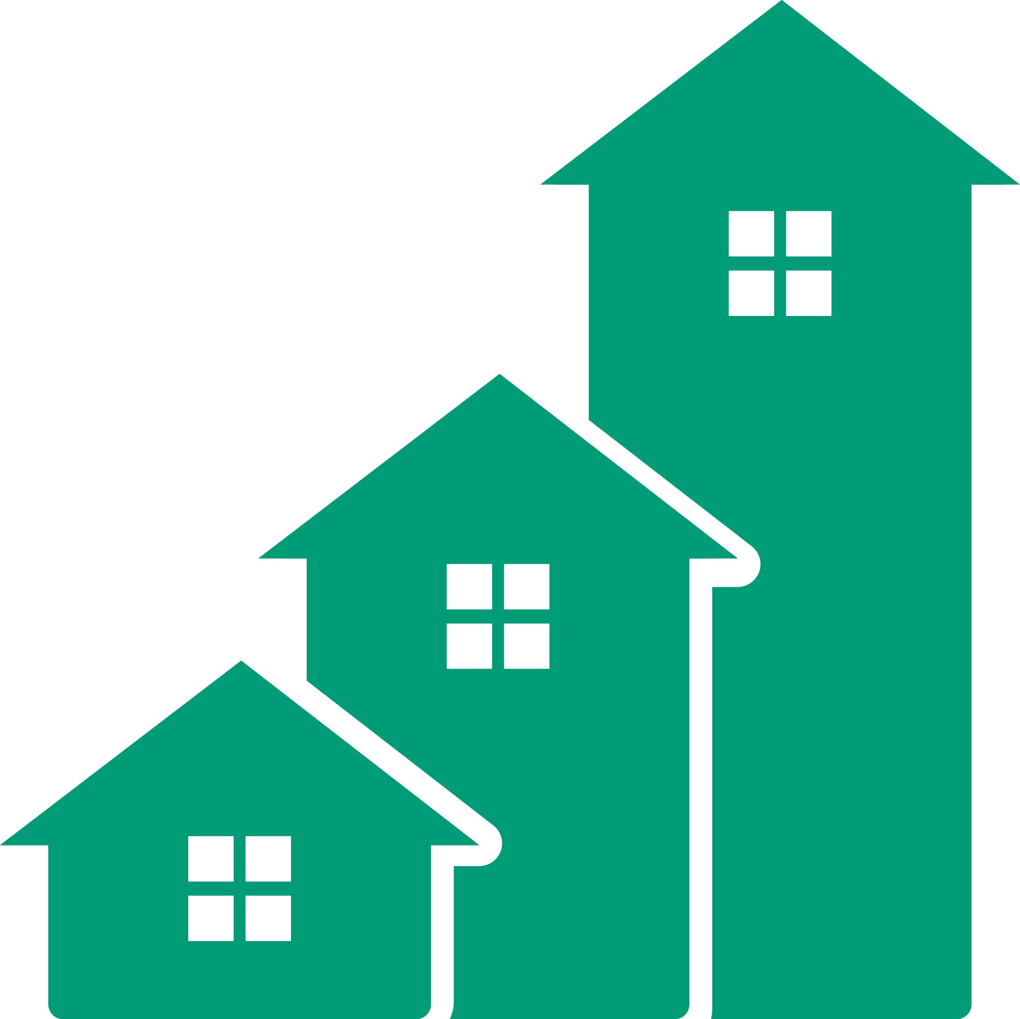 Three abstract houses, each one taller than the last.
