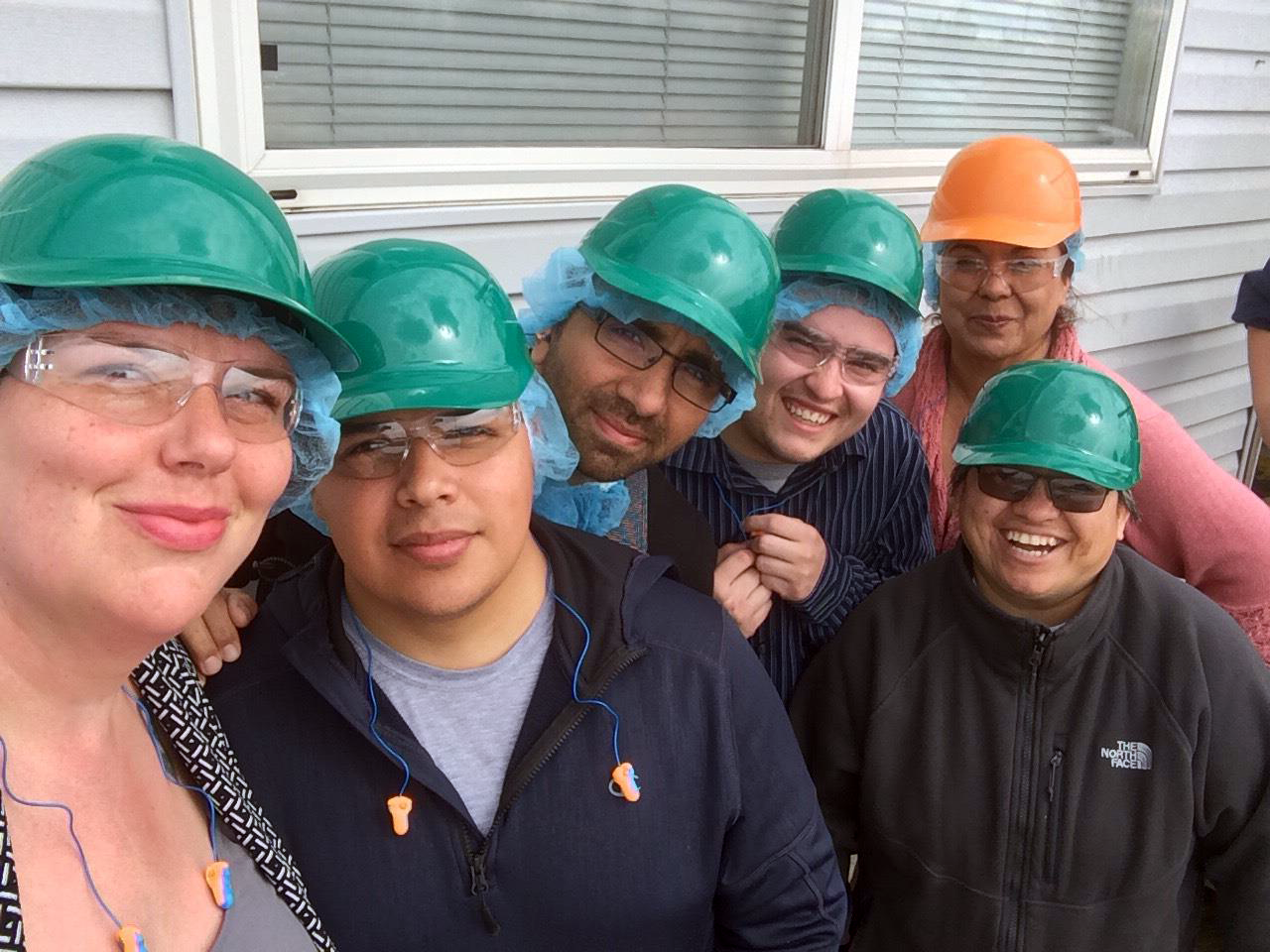 NWHF Director of Programs Jen Matheson and Community Engagement Officer Michael Reyes Andrillon visit an onion processing plant in Eastern Oregon with members of the nonprofit EUVALCREE.