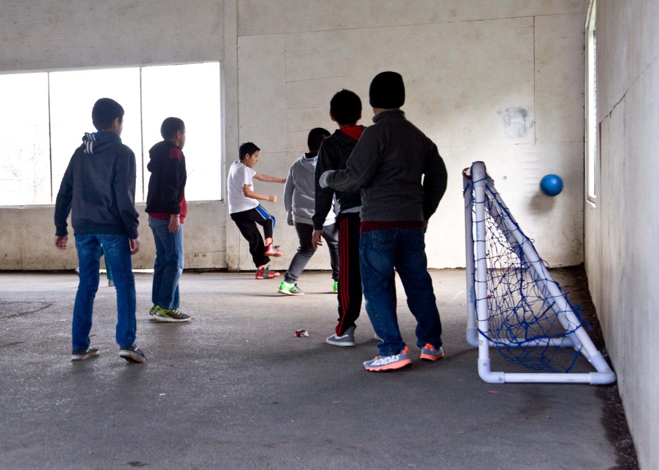 Six Parkdale Elementary students play indoor soccer. According to PE teacher Brack Hassel, soccer is one of Parkdale’s most popular activities.