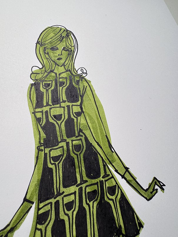 Wine Lockup Dress (Original) — Brandon Campbell ILLUSTRATION