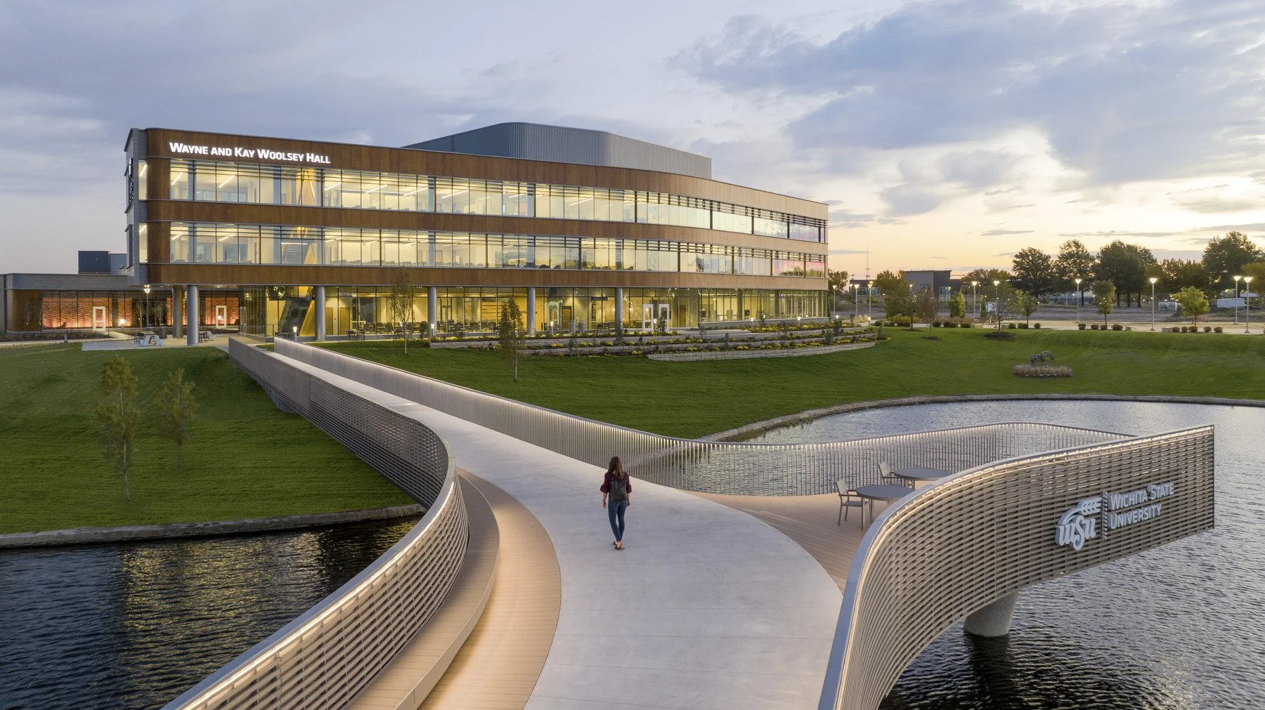 View from the midpoint of the bridge towards the new building