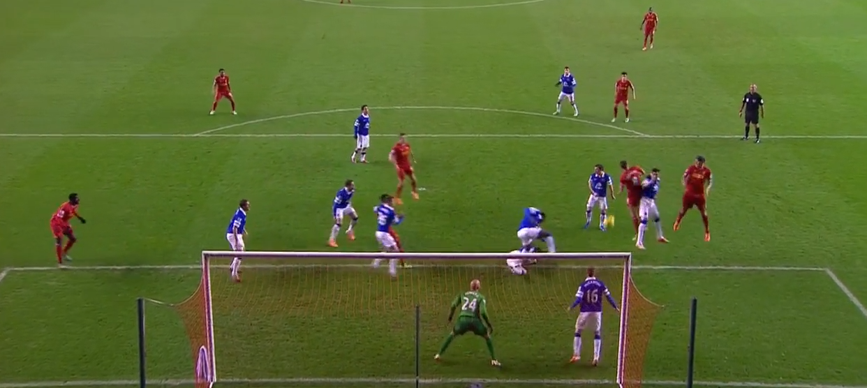 Ball already half way to goal and postman is still in air, making his body frozen in its place and only able to barely move his head over. If he is already planted, he can slide his body behind the shot better.