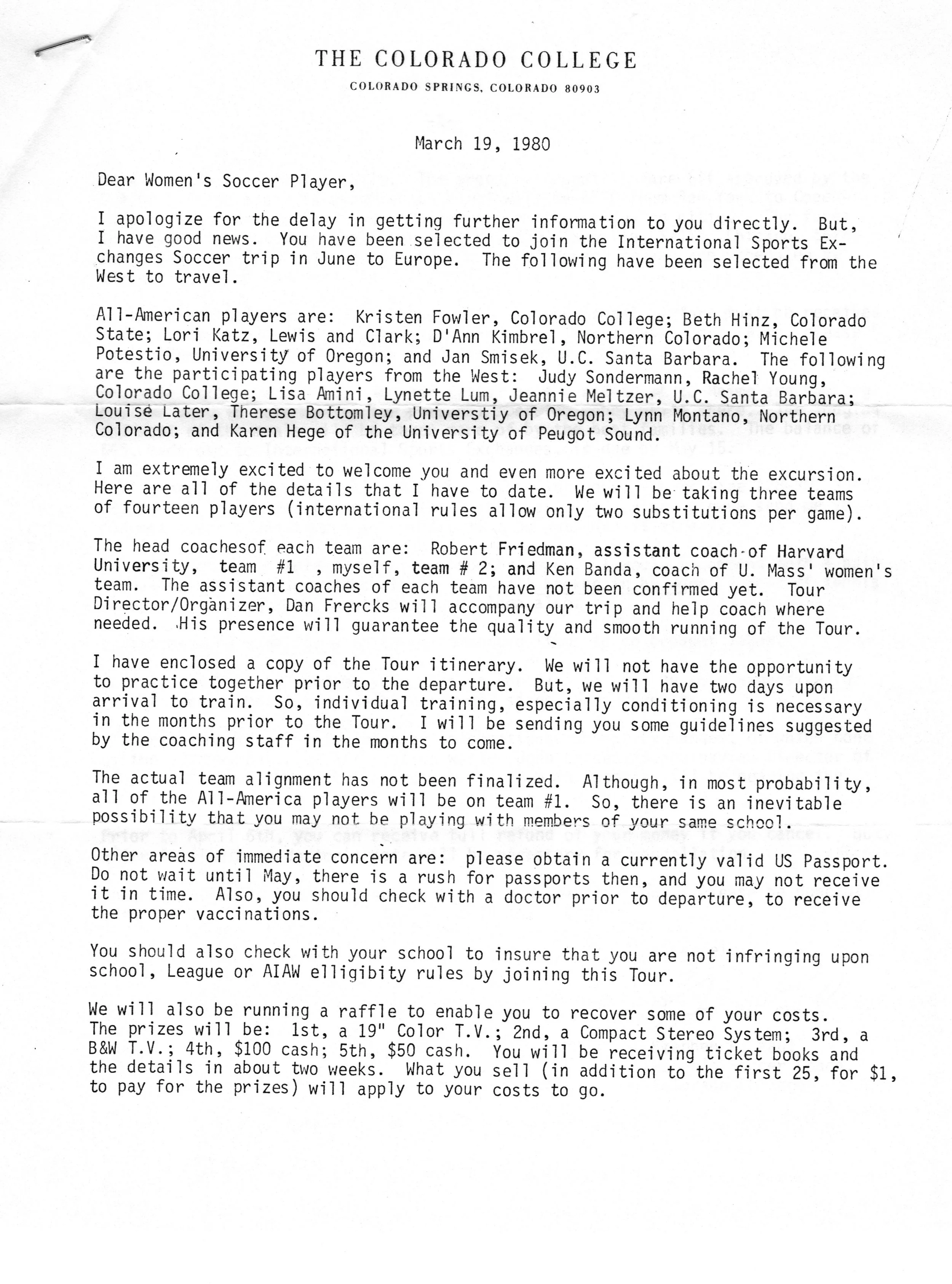 Colorado College Ltr - details on Europe Trip Mar 19, 1980 - Pg 1.jpeg