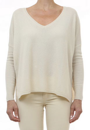 White Cashmere V-neck Long Sleeve Boyfriend Sweater