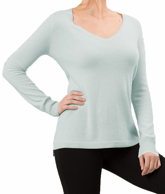 Spa Blue Cashmere Lean Sweater V-Neck