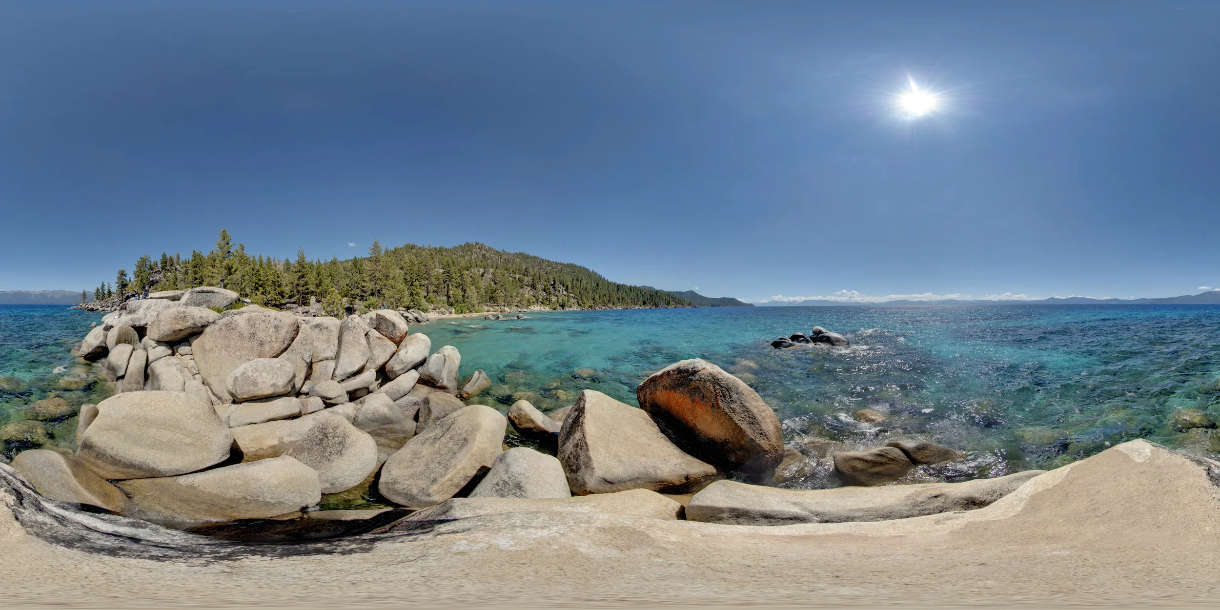 360º Landscape; View of Rocks at Chimney Beach & Lake Tahoe.