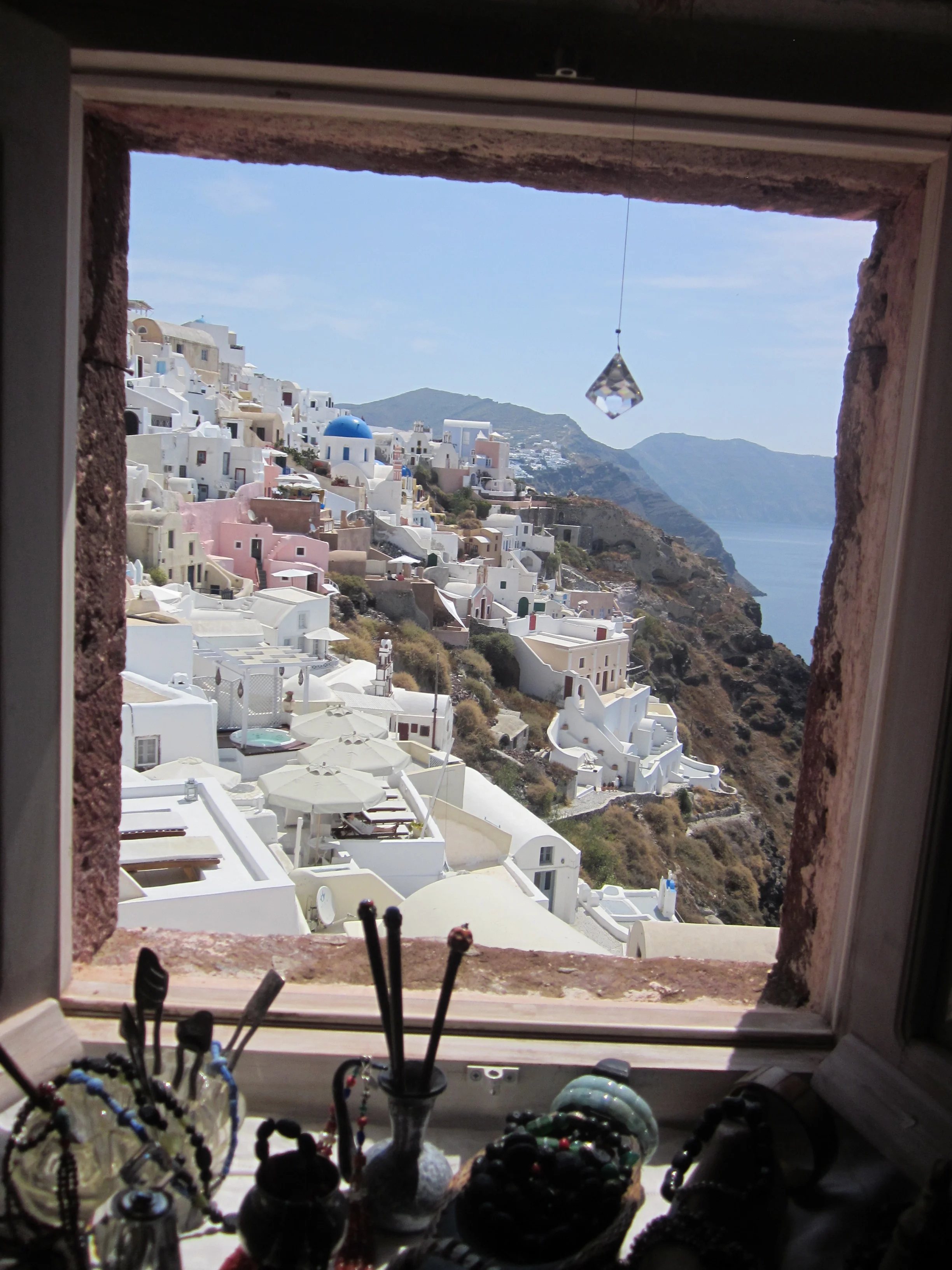 Santorini through a window