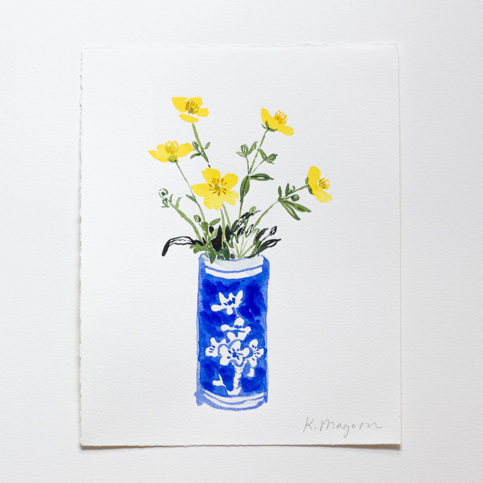 Buttercups in Blue Vase