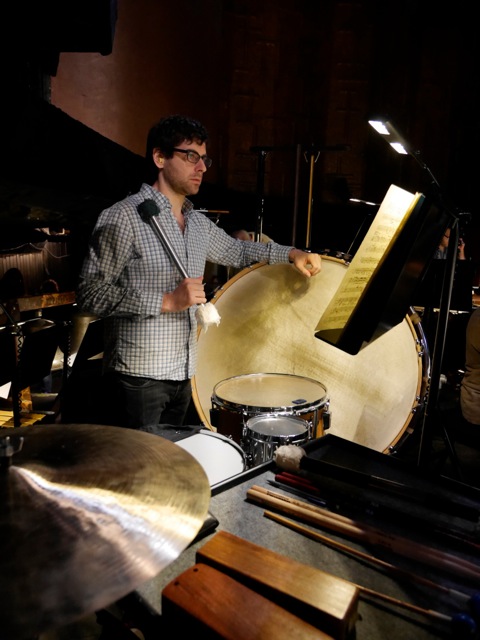 Percussionist Rob Knopper in Billy Budd rehearsal