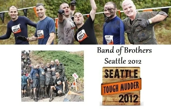 Daniel McCaughan (far right) with his sons, participating in Tough Mudder, a fundraiser for the Wounded Warrior Project held in the shadow of Mount Rainier (September 2012).