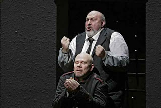 The Doctor (Walter Fink, standing) reminds Wozzeck (Alan Held) to eat his beans. Photo by Ken Howard © 2005 The Metropolitan Opera