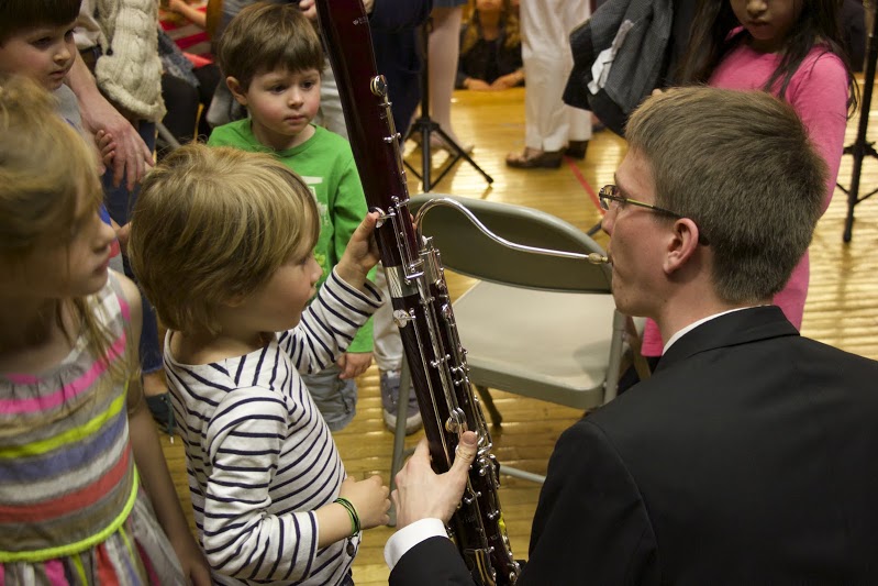 Bassoonist Billy Short demonstrating the functions of different keys (Photo by Rob Knopper)