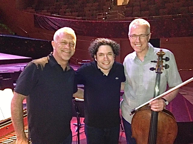 David with harpsichordist Robert Morrison (left) and Los Angeles Philharmonic Music Director Gustavo Dudamel (May 2013)