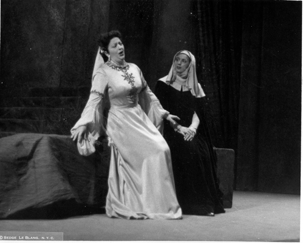 Maria Leone (R) on stage with Zinka Milanov
