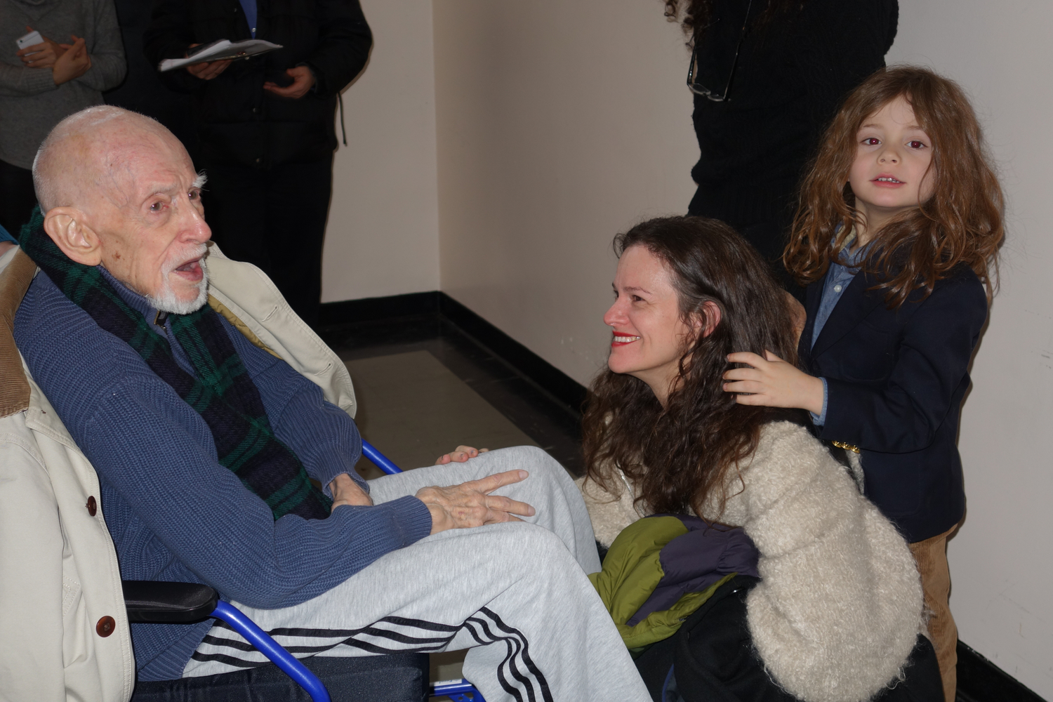 Elster shares a moment with granddaughter Jennifer and great-grandson Shaffer.