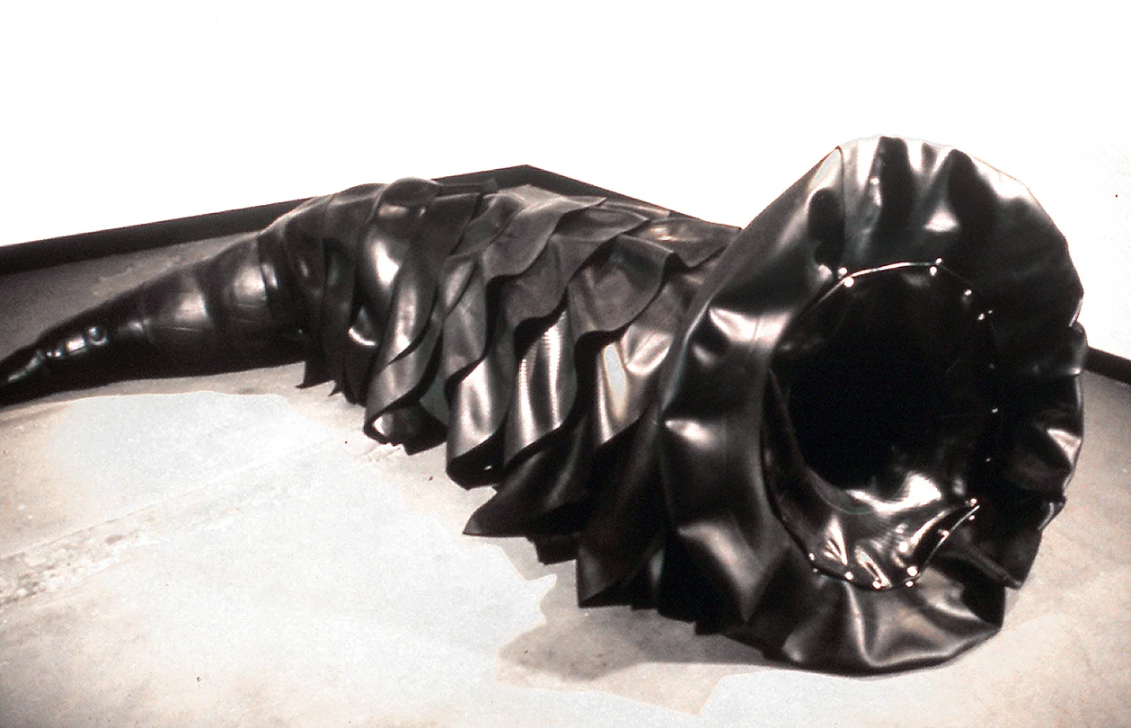Horn of Plenty, depleted, recycled rubber, 4’ x 4’ x 17’