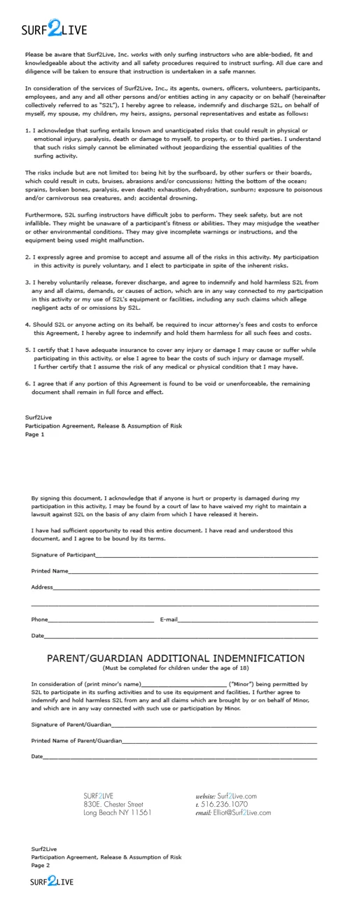 RELEASE FORMS — Surf Lessons and Surf Camp on Long Island, NY