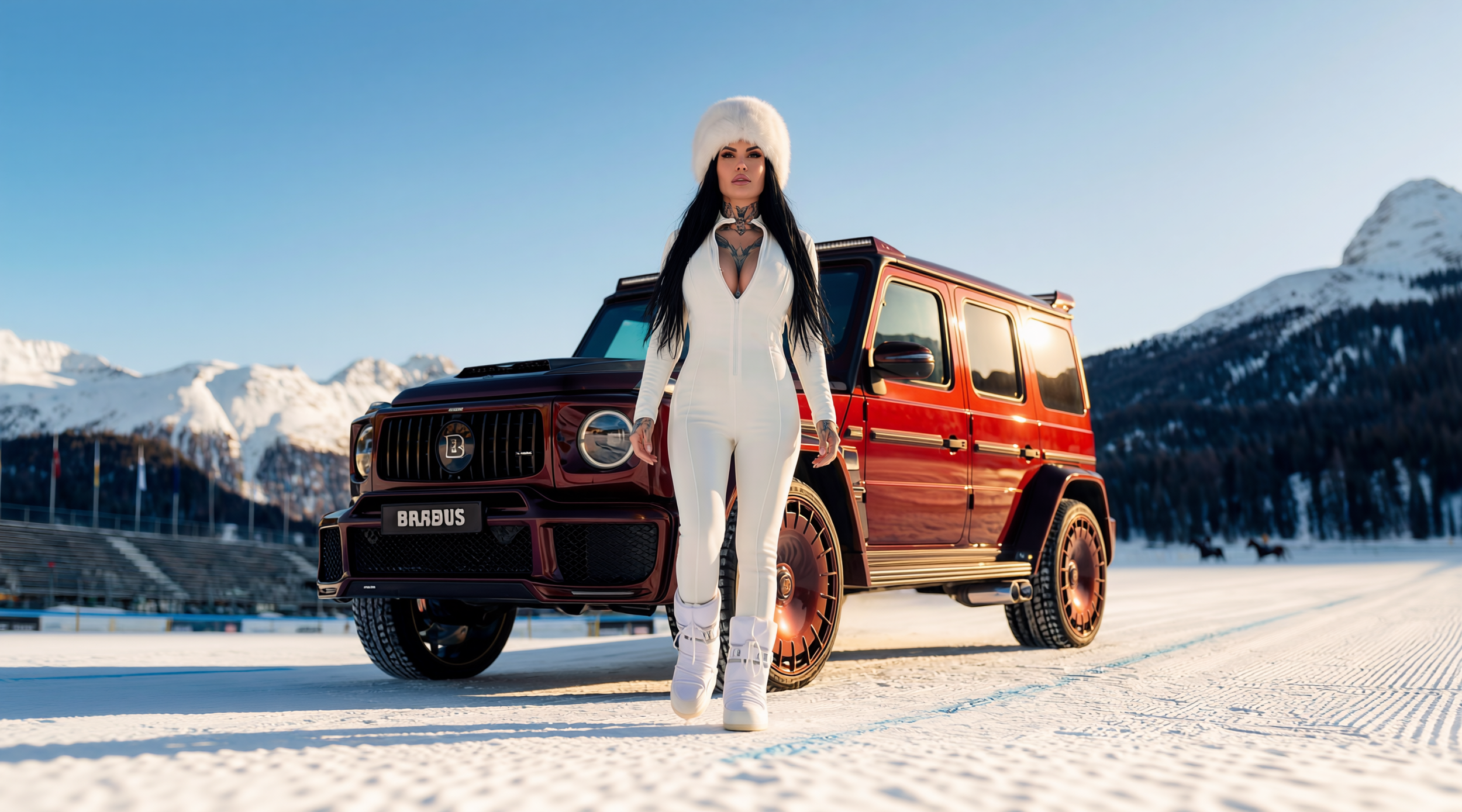AI generated alpine luxury campaign St. Moritz — 
Brabus 800 snow editorial by Epic Minutes Studio