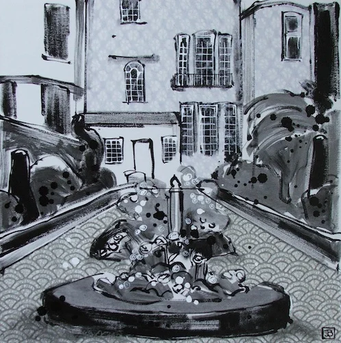 a georgian garden (bath), mixed media on canvas, 16x16 (in), $320