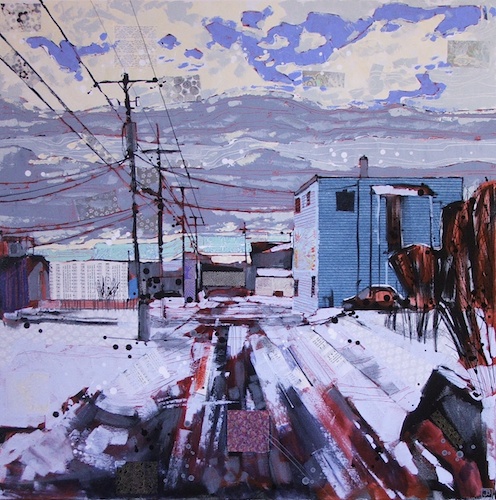 welcome to biggar saskatchewan, mixed media on canvas, 36x36(in), $1620