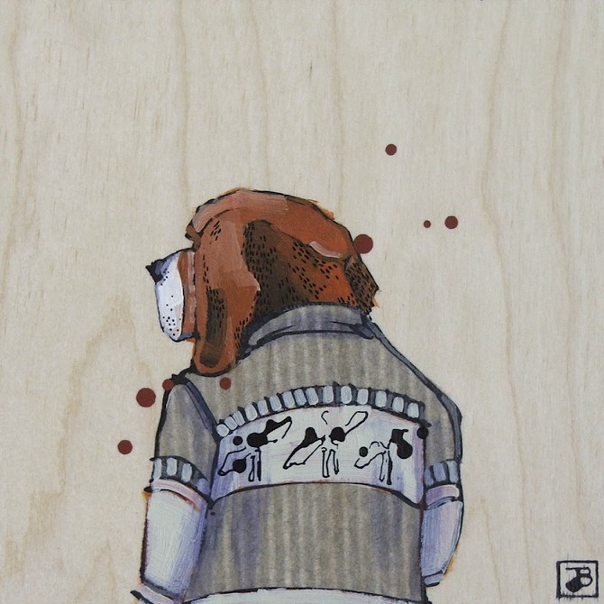 anti-portrait with beagle, mixed media on canvas, 8x8 (in)