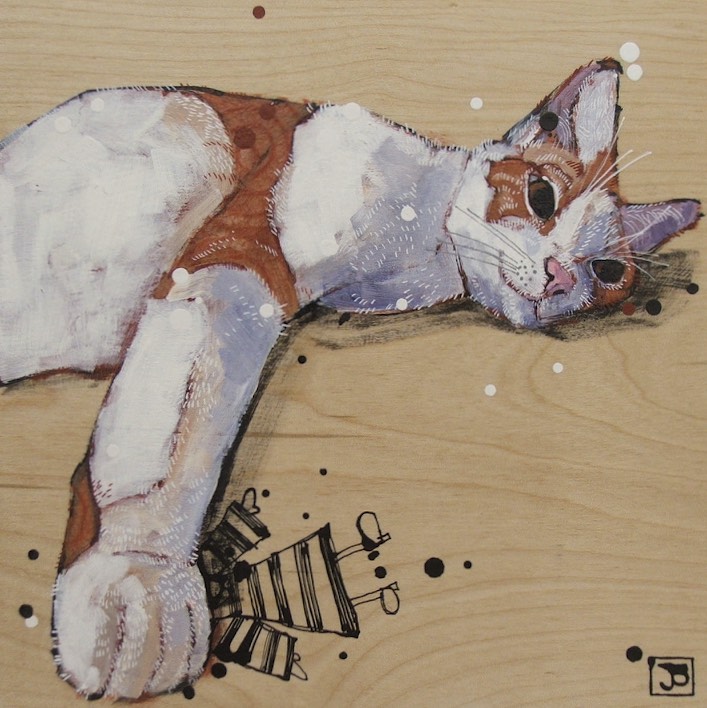 something unfortunate occurred, mixed media on birch panel, 10x10 (in), commission