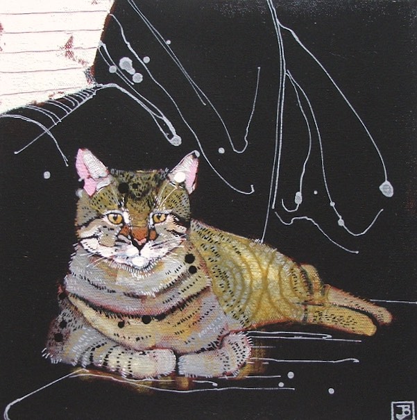my couch, mixed media on canvas, 10x10 (in), commission