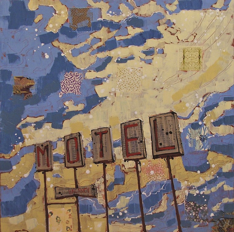 gateway motel II, mixed media on canvas, 30x30, SOLD, 2013