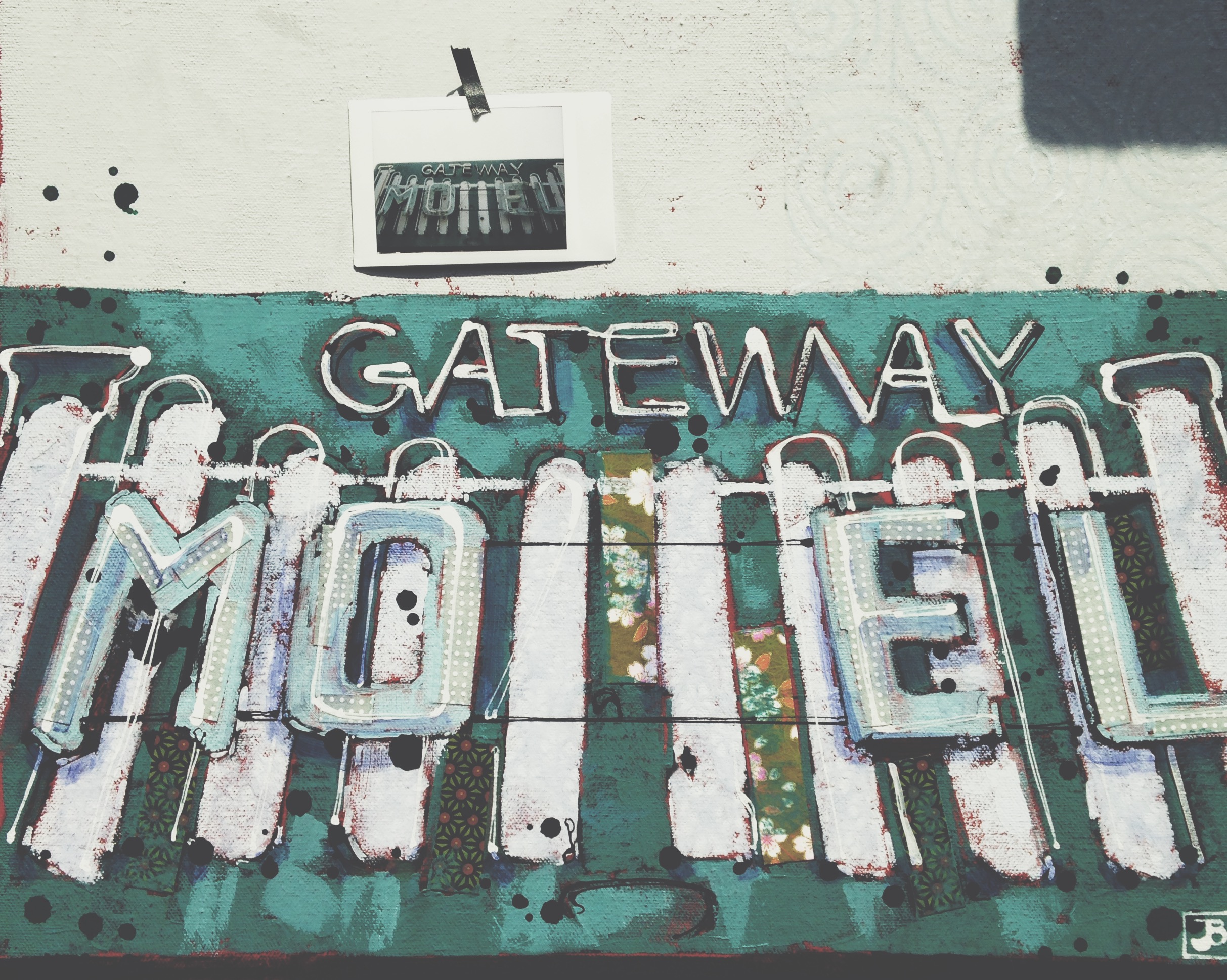 gateway motel #5, mixed media on canvas, 16x16 (in)