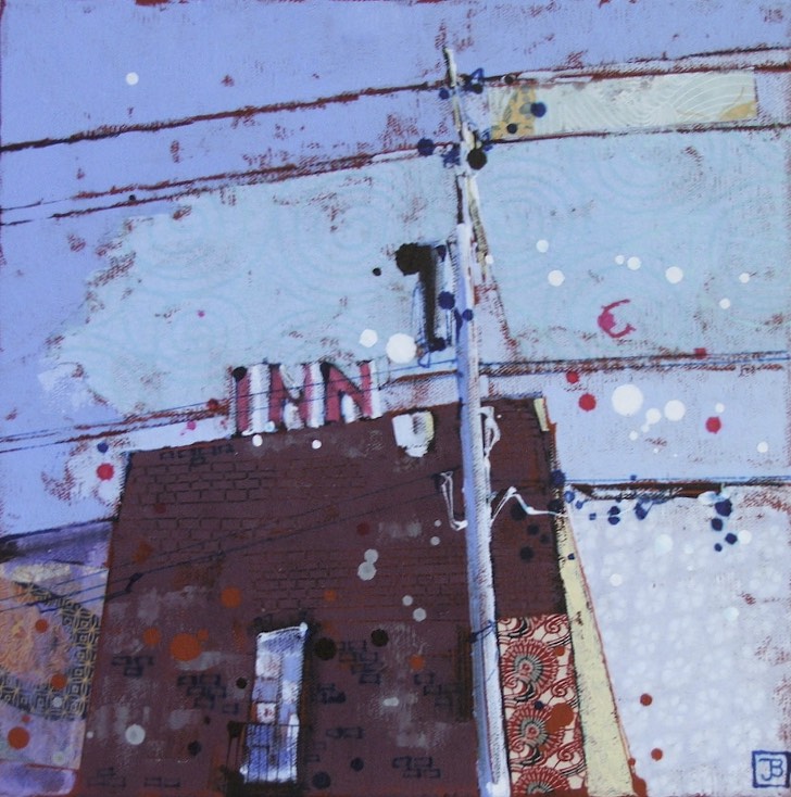 the 'cos' (cosmopolitan hotel, blairmore), mixed media on canvas, 12x12, $220
