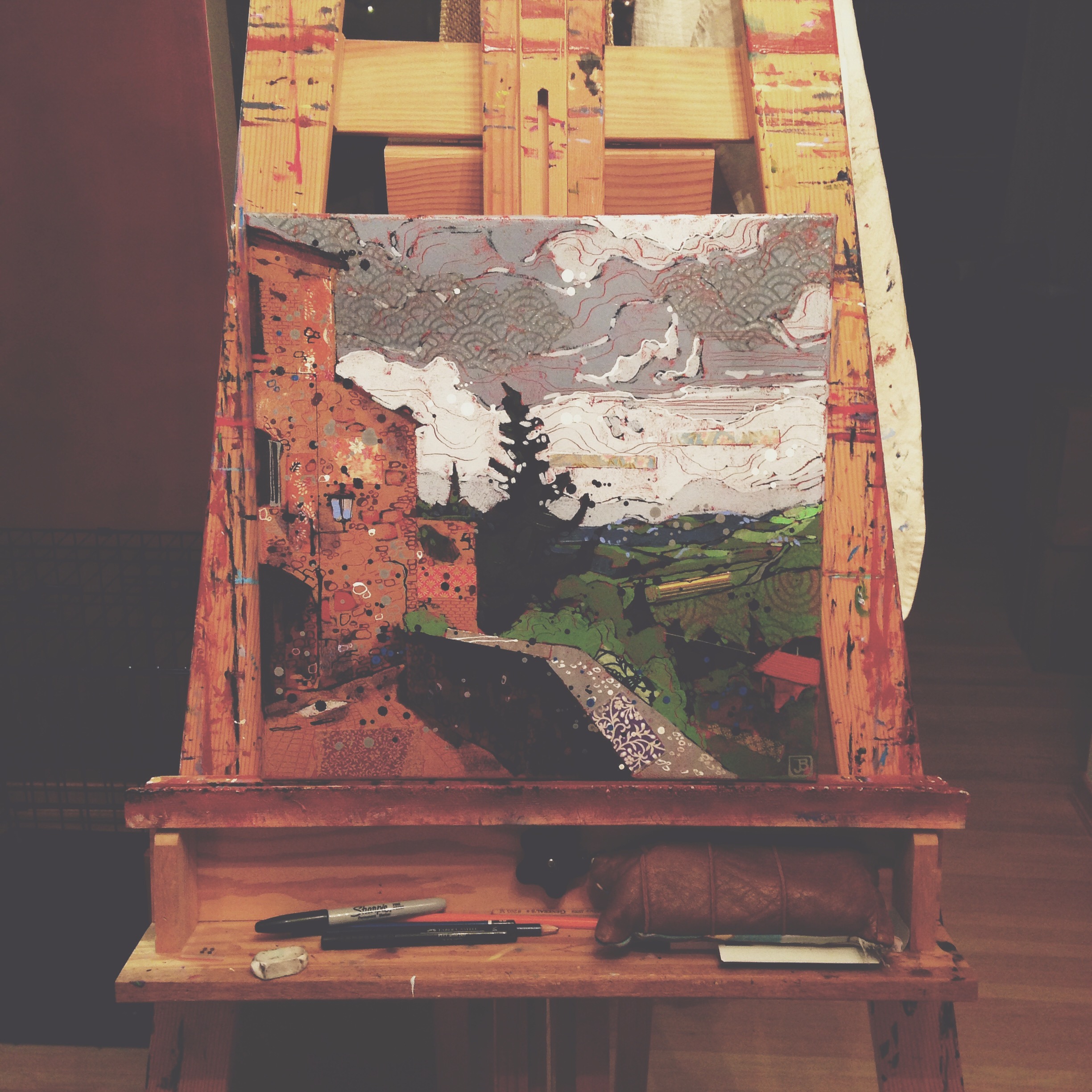 the first solo trip, Tuscany, mixed media on canvas, 16x16(in), 2015