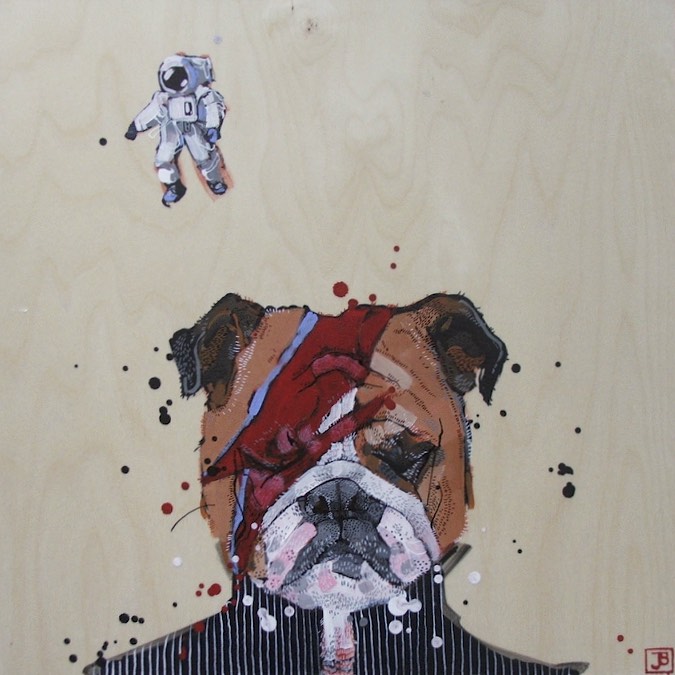 goodnight, starman, mixed media on birch panel, 16" x 16", 2016