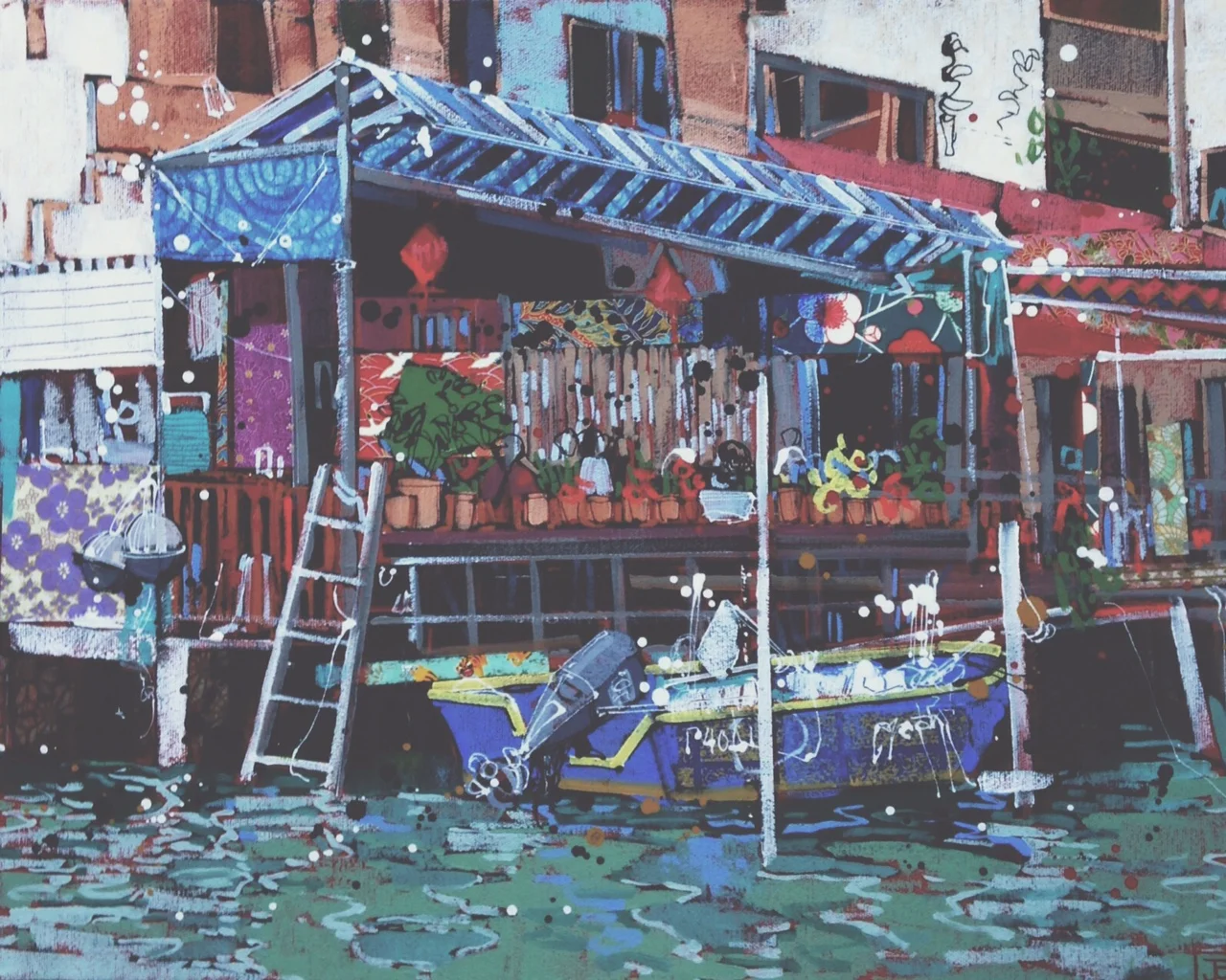 the entire piece! Tai O Village on Stilts - one of China's many fascinations, mixed media on canvas, 16x20(in), 2016