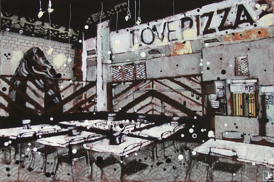 love pizza, mixed media on canvas, 12" x 18", 2016