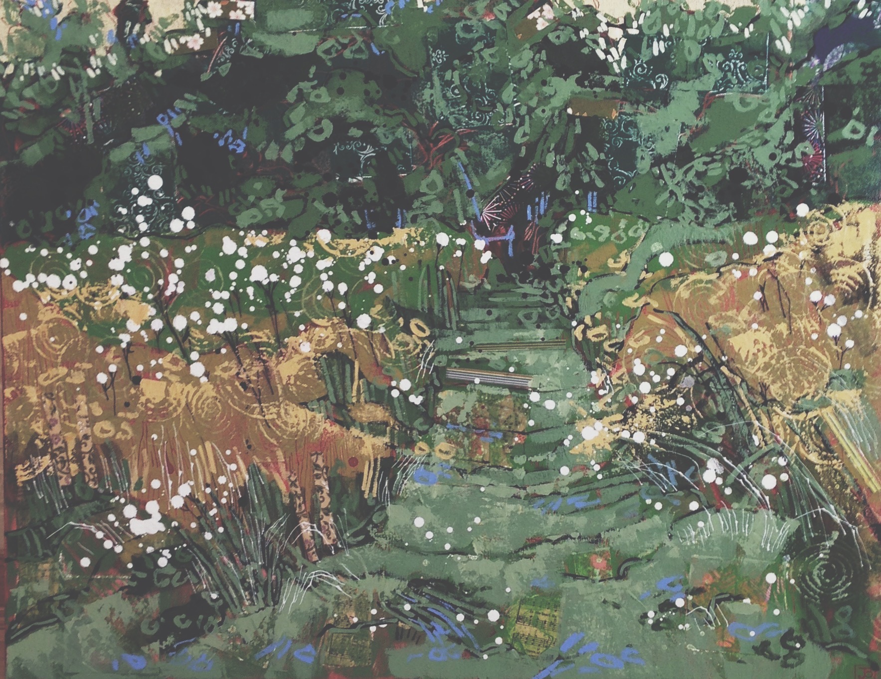 rodden meadow, frome UK, still mixed media on canvas, still 22" x28", 2013/2016