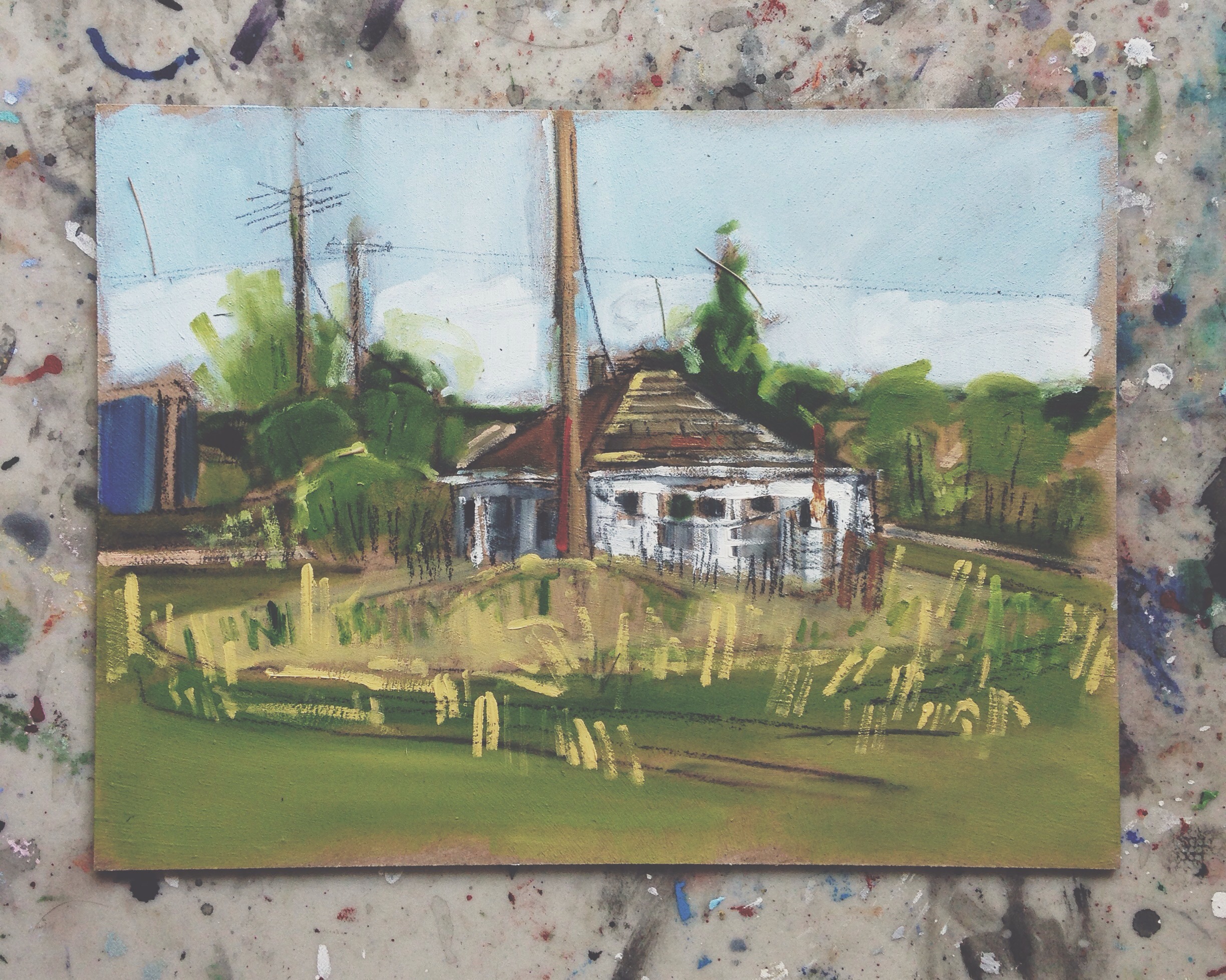 abandoned house, meeting creek ab, oil on masonite, 9x12, $150 + tax, 2016